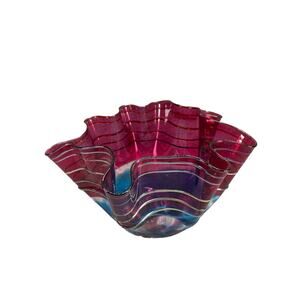 Scott & Laura Curry Studio Art Glass Handkerchief Bowl Modernist Metallic Thread